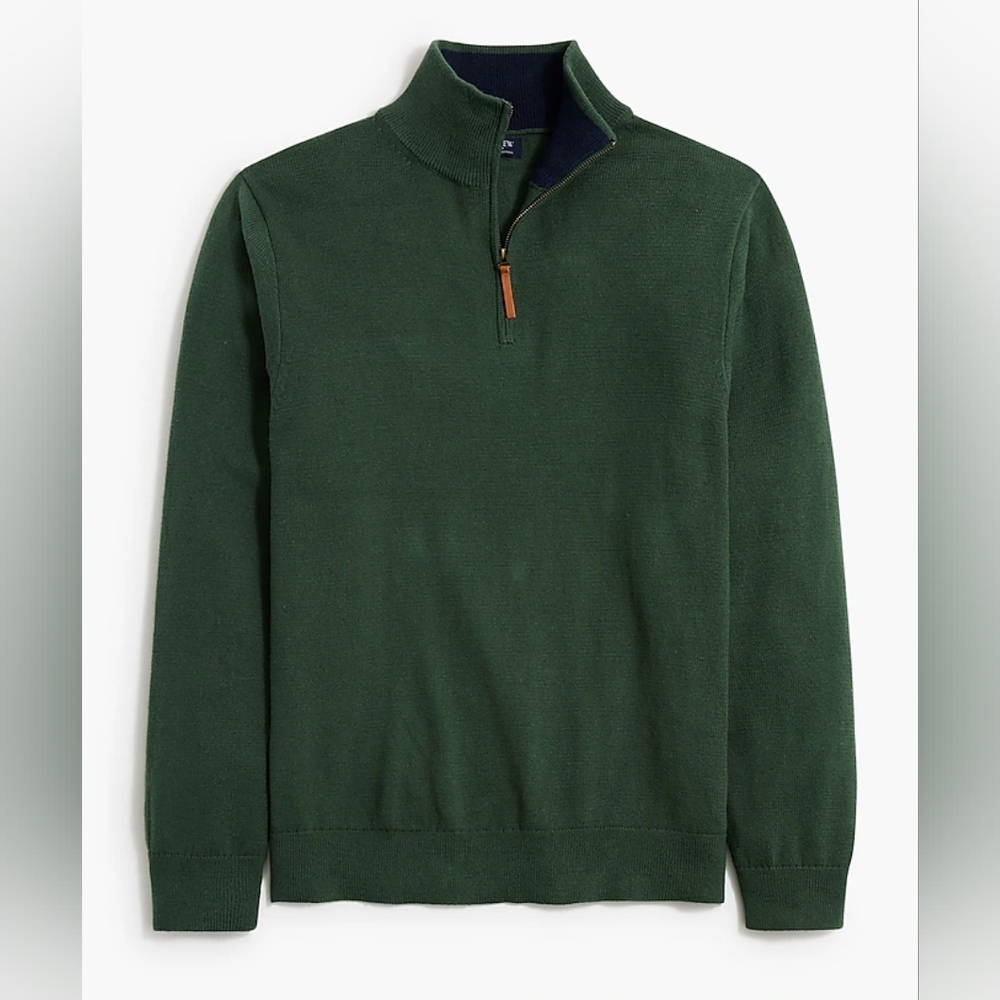 J. Crew 100% Cotton Green Quarter Zip Sweater sz L